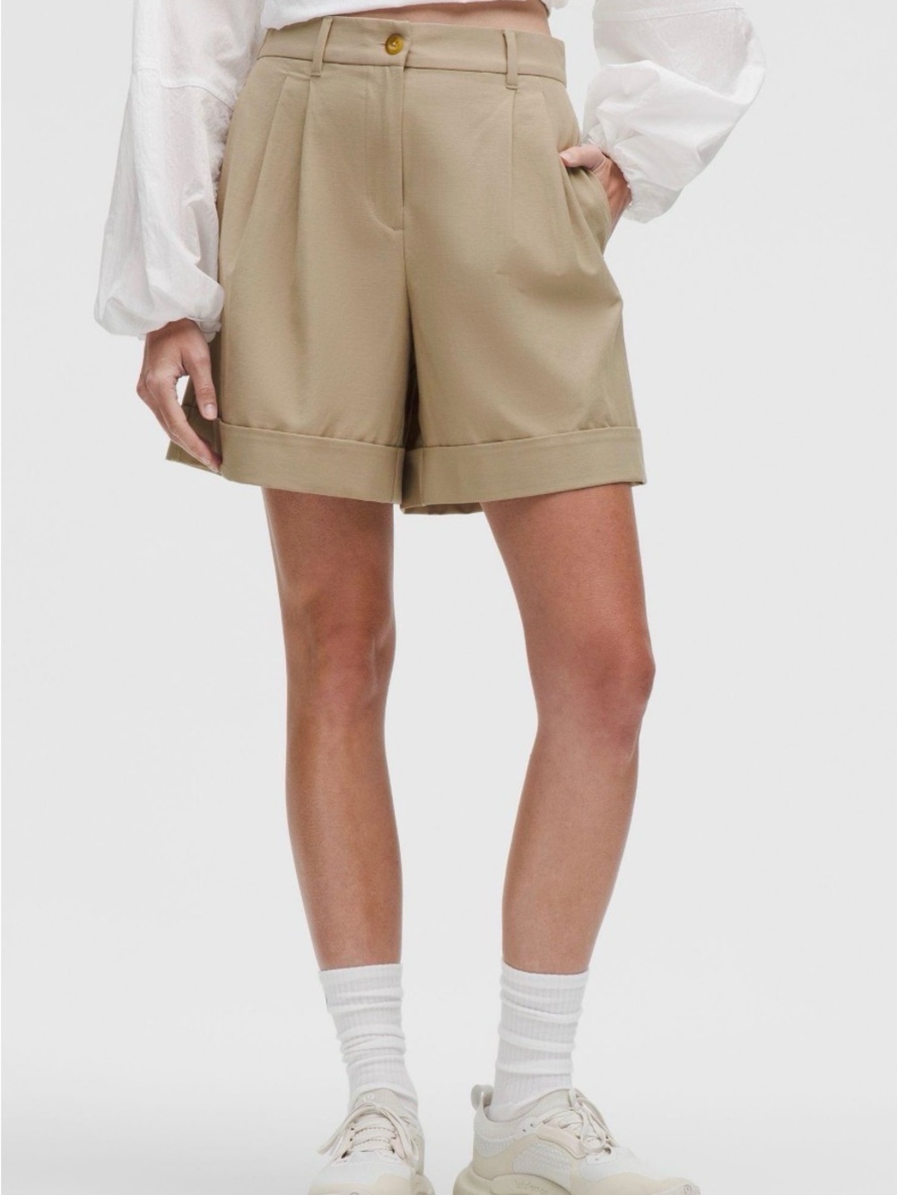 lululemon athletica LULULINEN High-Rise Pleated Khaki Shorts